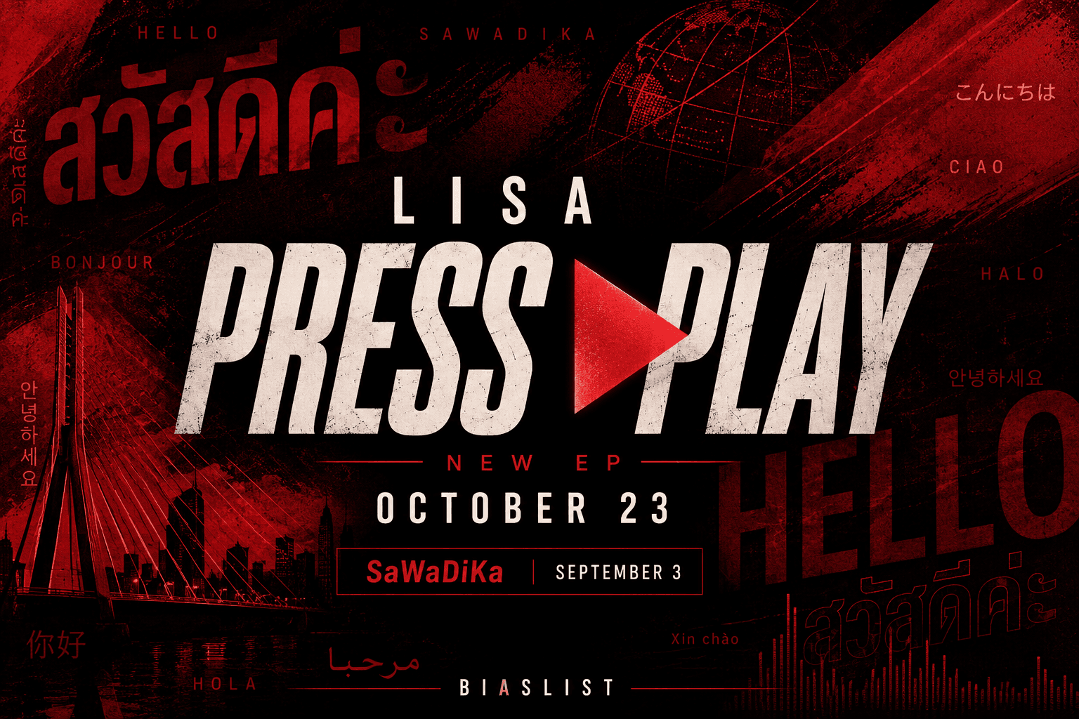 BiasList editorial graphic for LISA’s PRESS PLAY EP and lead single, SaWaDiKa.