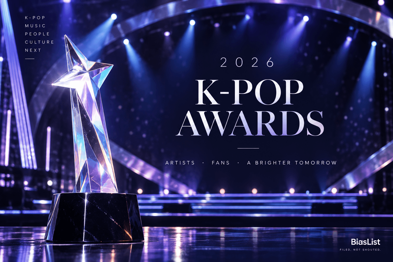 BiasList editorial graphic for the 2026 SPOTV K-Pop Awards result