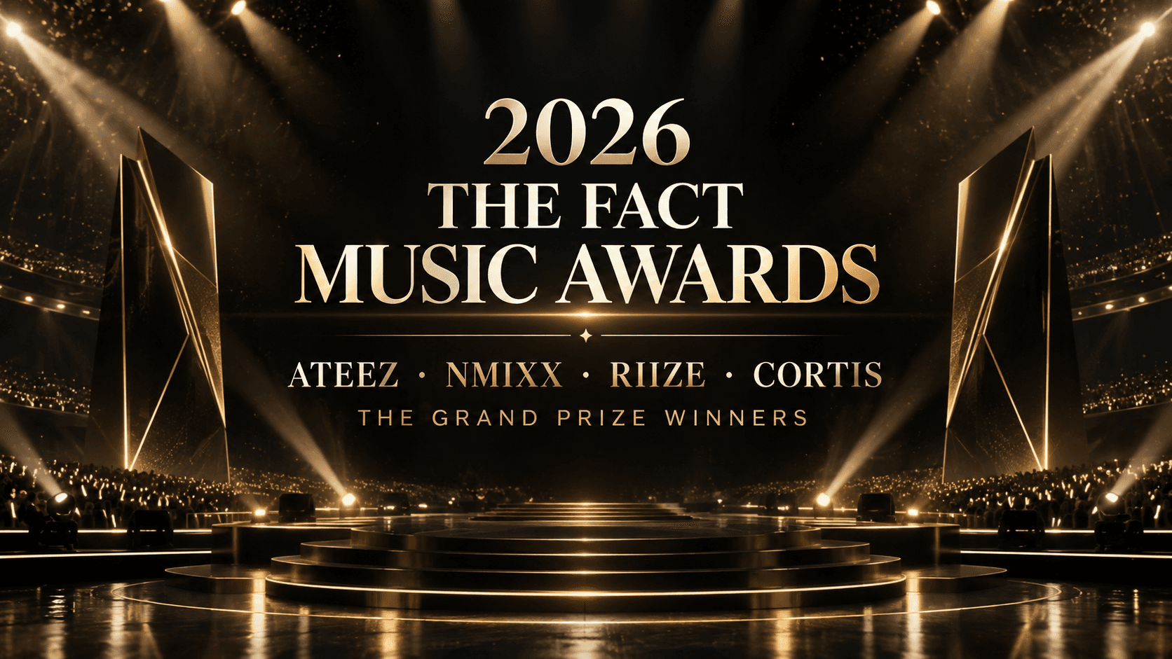 BiasList original graphic for the 2026 The Fact Music Awards grand-prize winners.